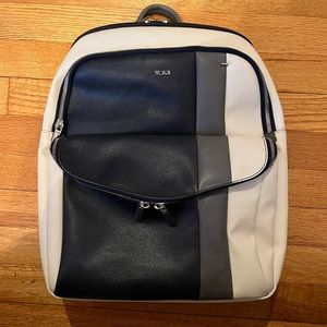 NWOT Tumi Leather Navy, White, & Gray Backpack